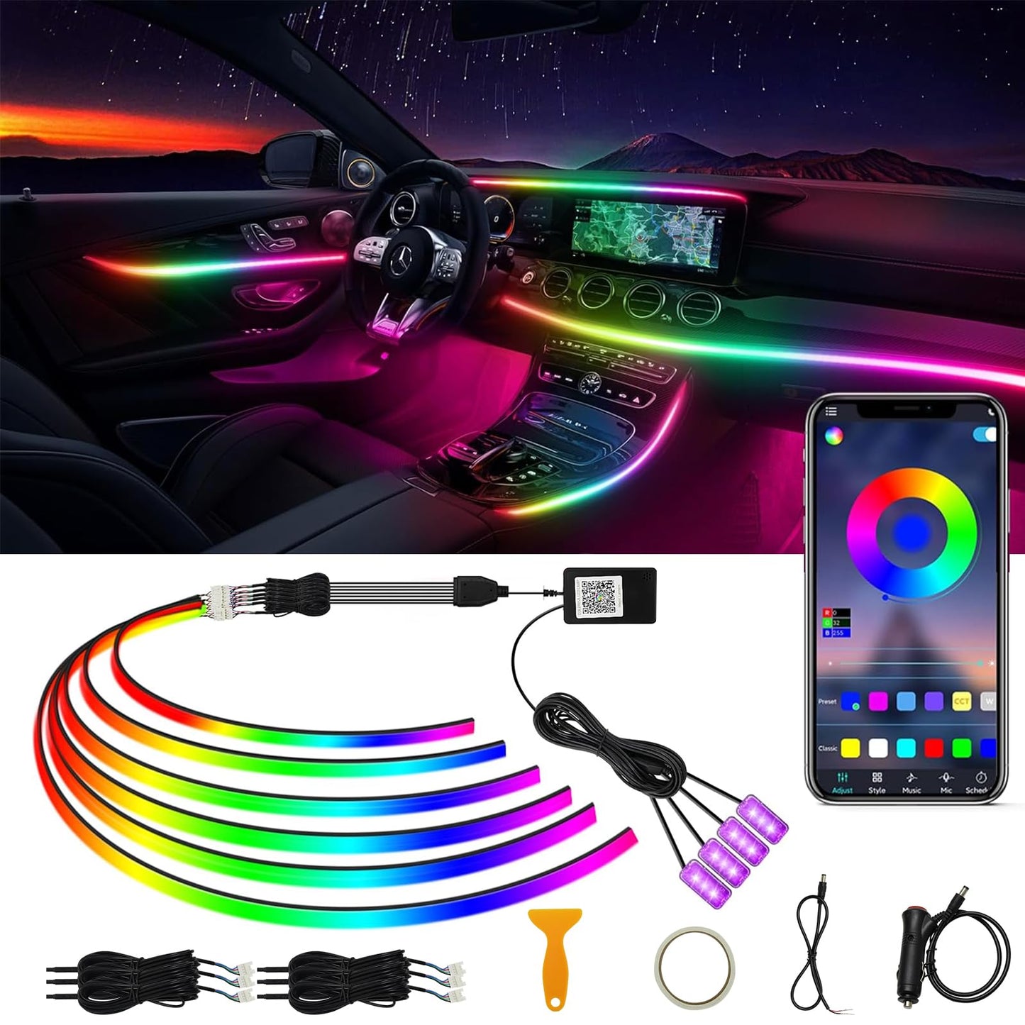 USB RGB Streamer Ambient Light – Music Sync LED Strip for Cars